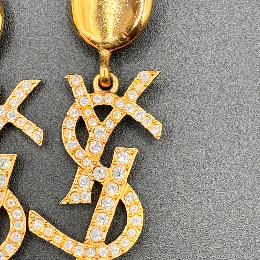 YVES SAINT LAURENT Vintage YSL Massive Diamante Logo Dangling Earrings - Picture 5 of 11